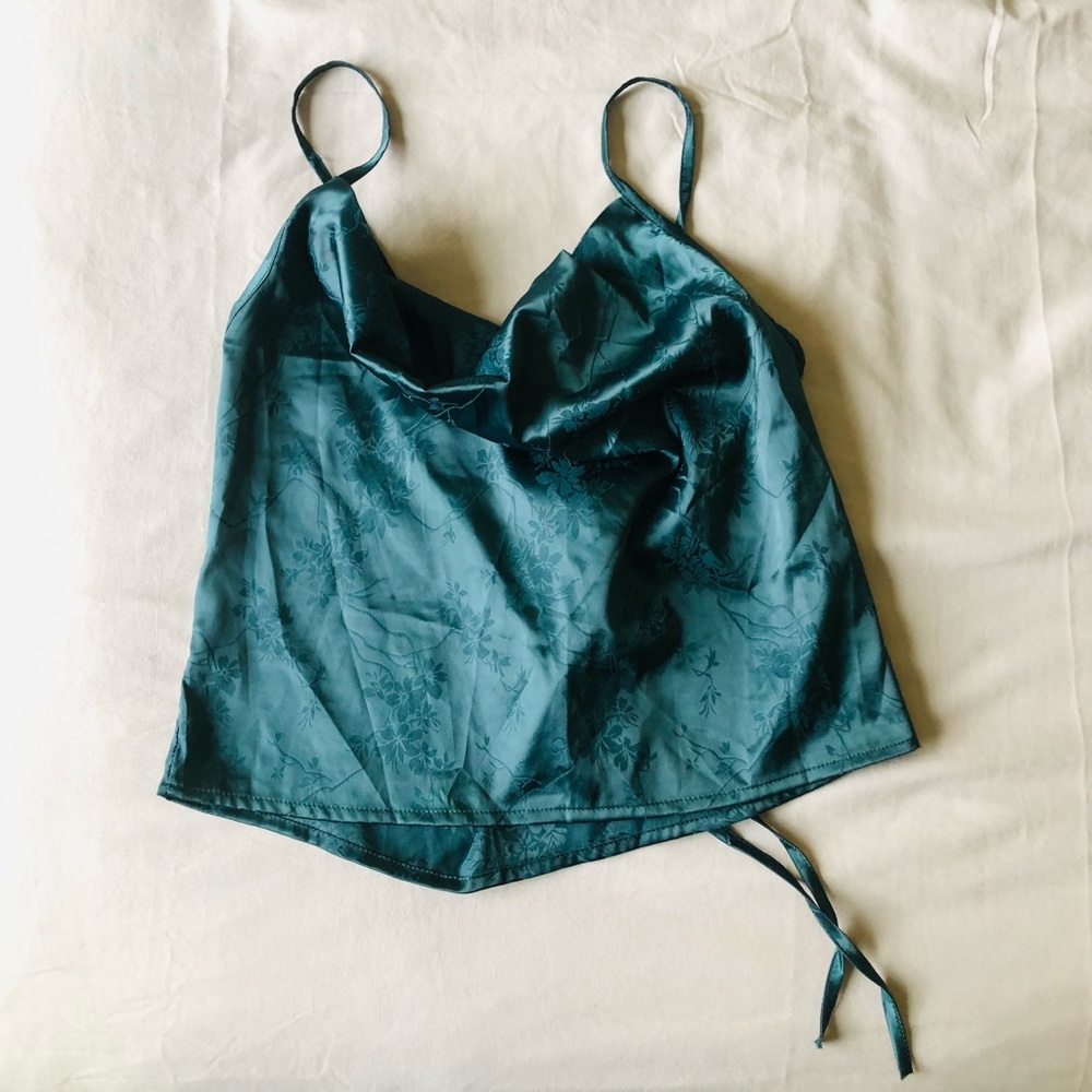 NEW - turqoise floral cowl neck tank